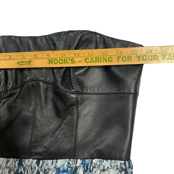 Sachin + Babi Leather & Blue Printed Pleated Accents Strapless Maxi Long Dress - Picture 6 of 14